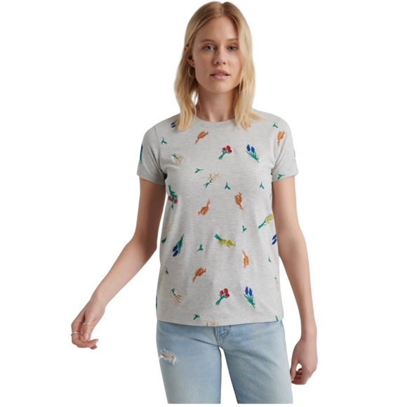 Lucky Brand Allover Embroidered Floral Tee- Heather Gray- Medium - Picture 3 of 13